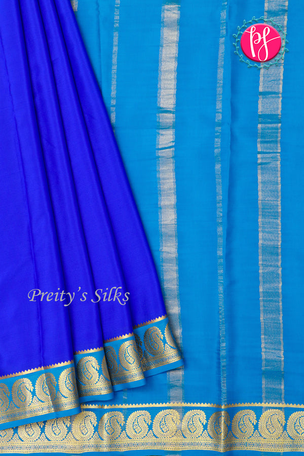 Pure Mysore Crepe Silk Saree-Royalblue And Tealblue-PA20648
