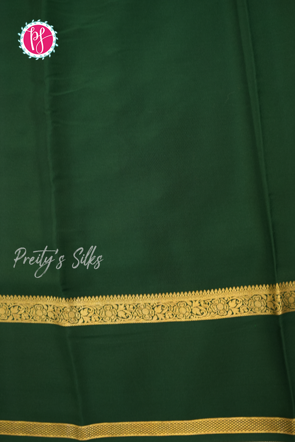 Pure Mysore Crepe Silk Saree-Orange And Bottlegreen- PA56316