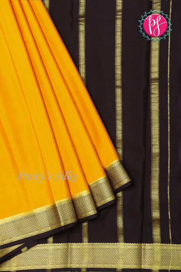 Pure Mysore Crepe Silk Saree-Mustardyellow And Black-PF82729