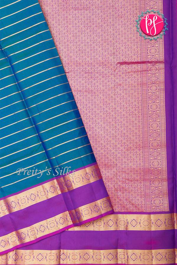 Pure Kanchipuram Silk Saree-Blue And Purple-PA20294