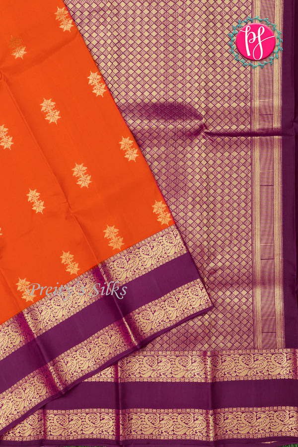 Half Pure Kanchipuram Silk Saree-Rustorange And Deep wine-PA25919