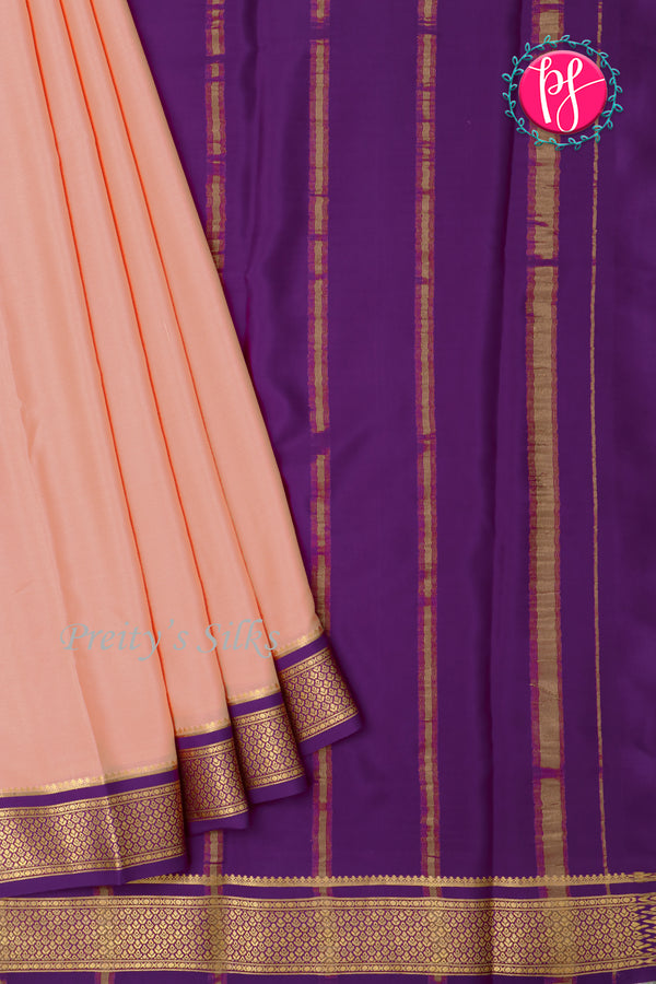 Pure Mysore Crepe Silk Saree-Peach And Purple-PA22355