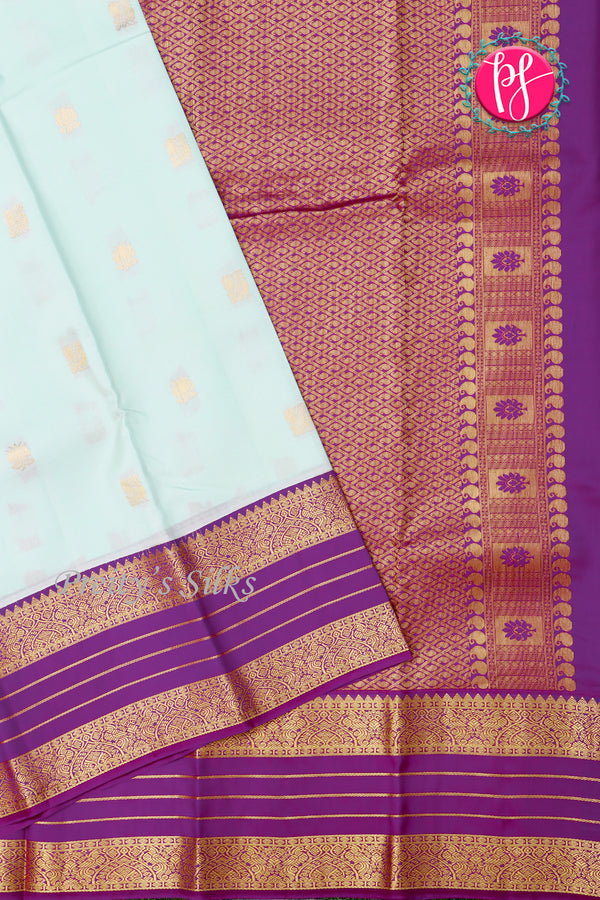 Pure Kanchipuram Silk Saree-Iceblue And Purple-PA23554