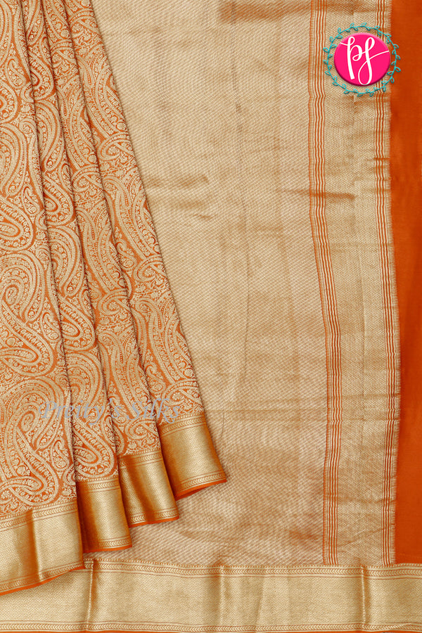 Pure Designer Crepe Silk Saree-Rusty Orange-PA20203