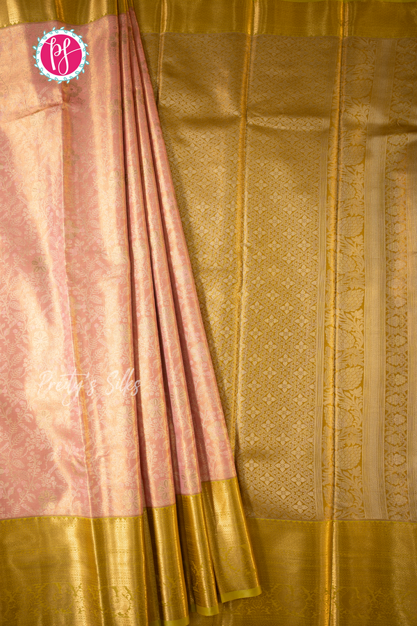 Semi Kanchipuram Silk Saree-Lightpink And Mehandigreen-PA57094