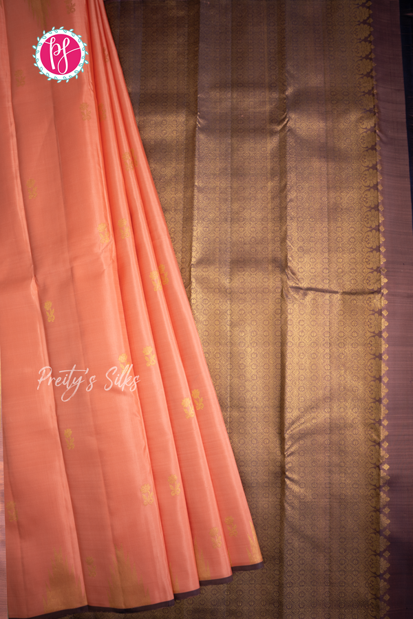 Pure Kanchipuram Silk Saree-Peach-PA57121