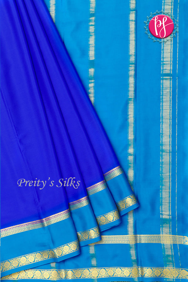 Pure Mysore Crepe Silk Saree -Royalblue And Blue-PF82493