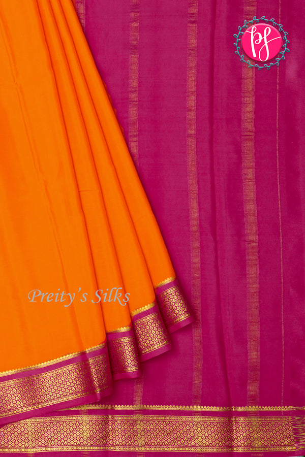 Pure Mysore Crepe Silk Saree-Orange And Pink-PA22355