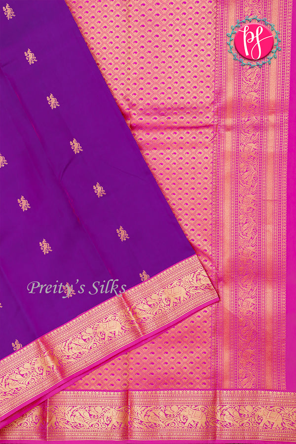 Pure Kanchipuram Silk Saree-RoyalPurple And Pink-PA23542
