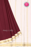 Pure Mysore Crepe Silk Saree -Maroon And White-PA10650