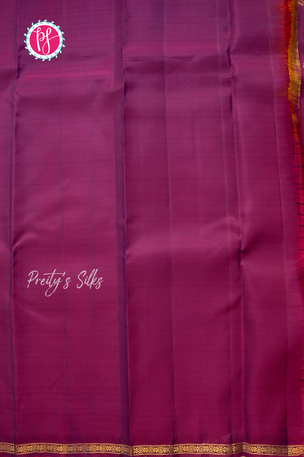 Half Pure Kanchipuram Silk Saree -Dark Aquablue with Purple-PA56648