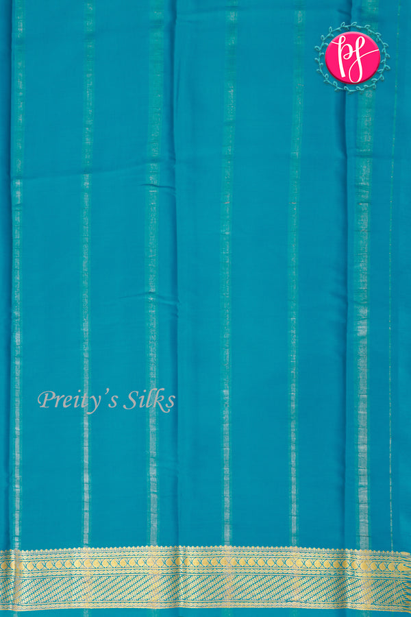Pure Mysore Crepe Silk Saree-Yellow And Tealblue-PA22436