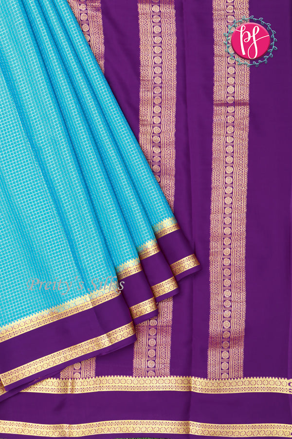 Pure Mysore Crepe Silk Saree -Skyblue And Deeppurple-PF86048