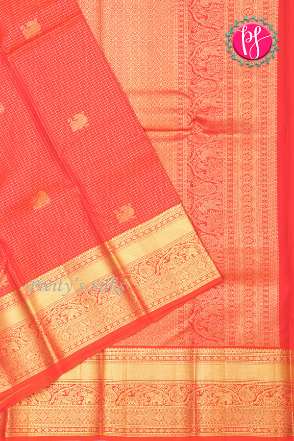 Pure Kanchipuram Silk Saree-Red-PA23602
