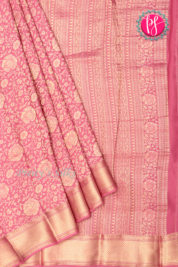 PURE KADDI BANARASI GEORGETTE SILK SAREE-Pastelpink-PA23868