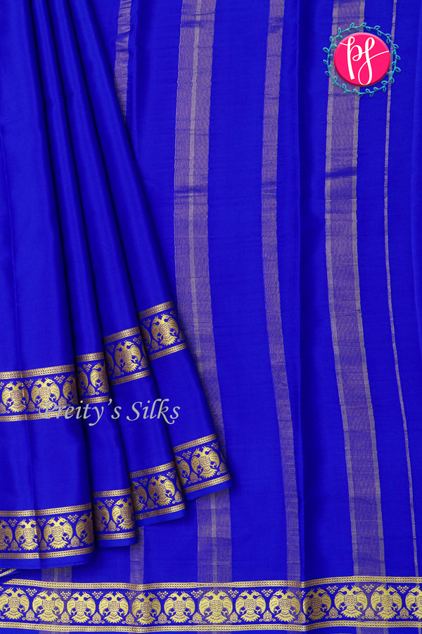 Pure Mysore Crepe Silk Saree-Gandaberunda Border-Royalblue-PA20598