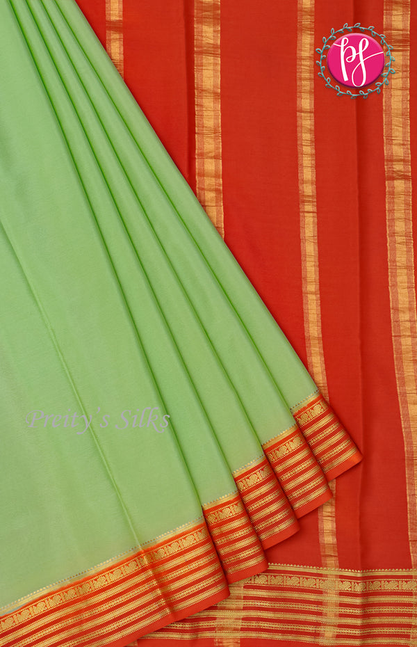 Pure Mysore Crepe Silk Saree-Pistagreen And Red-PF66897