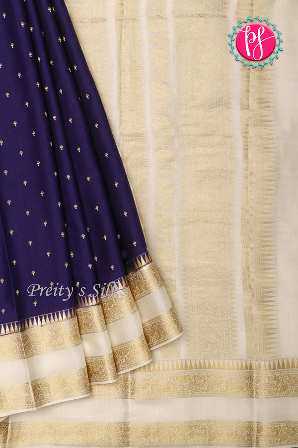 Pure Designer Crepe Silk Saree-Deepnavyblue And Halfwhite-PA20827