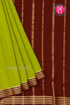 Pure Mysore Crepe Silk Saree-ParrotGreen And DarkBrown-PF79543