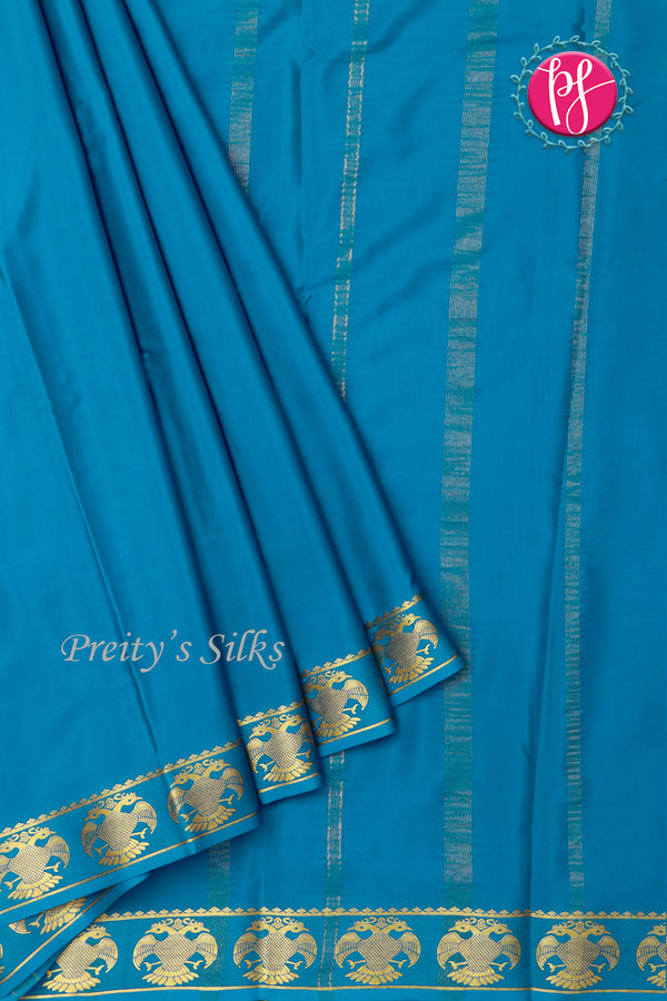 Pure Mysore Crepe Silk Saree-Gandaberunda Border-Tealblue-PF84405