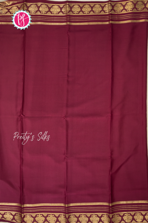 Pure Mysore Crepe Silk Saree-Parrotgreen And Marron-PA56162