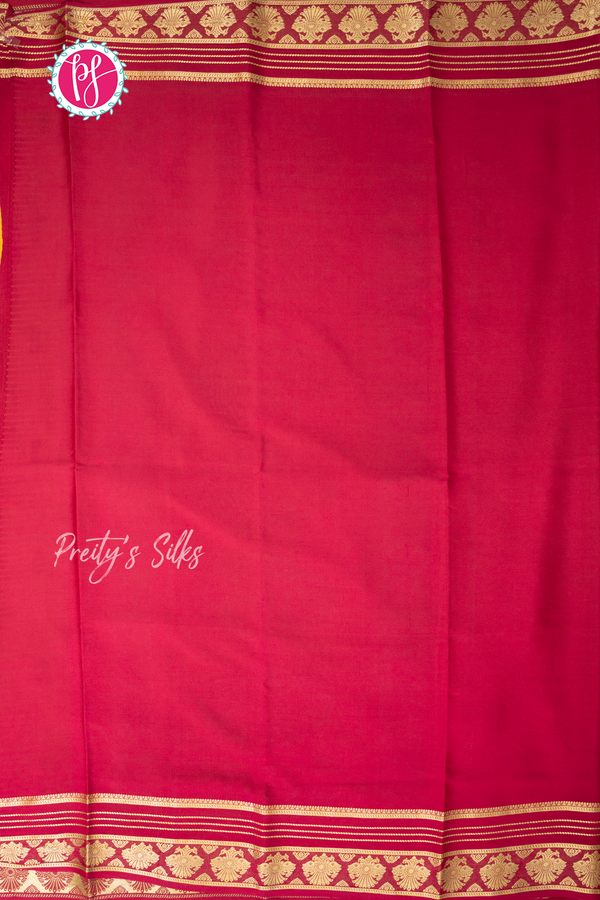Pure Mysore Crepe Silk Saree-Yellow And Marron-PA56162
