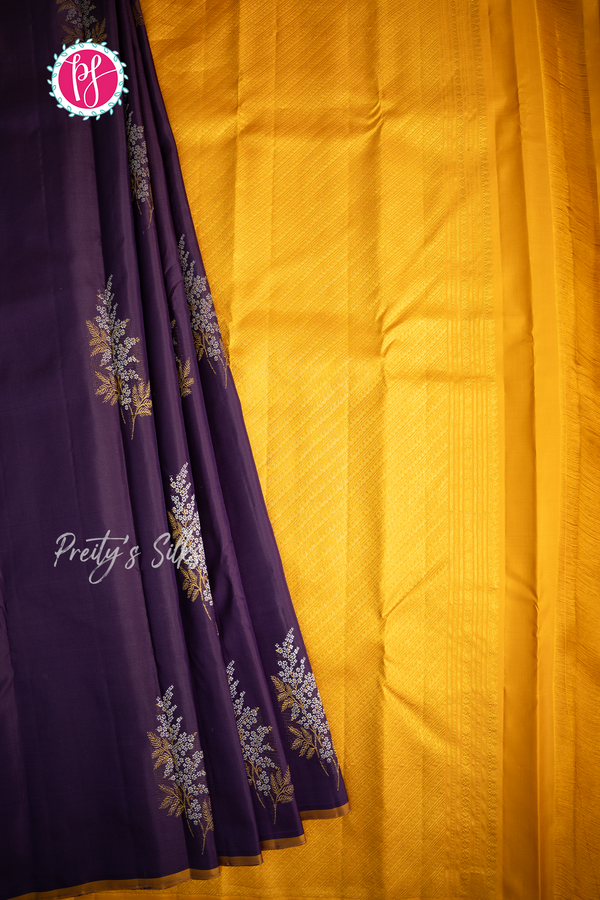Pure Kanchipuram Silk Saree-Wine And Mustardyellow-PA57122