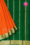 Pure Mysore Crepe Silk Saree -Orange And Bottlegreen-PF82724
