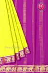 Pure Mysore Crepe Silk Saree-Contrast-Neongreen And Purple-PA19804