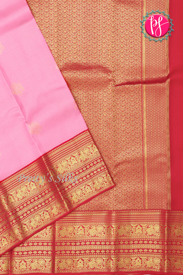 Half Pure Kanchipuram Silk Saree-Lightpink And Red-PA25826