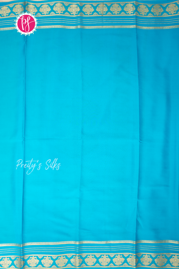 Pure Mysore Crepe Silk Saree-Yellow And Skyblue-PA56162