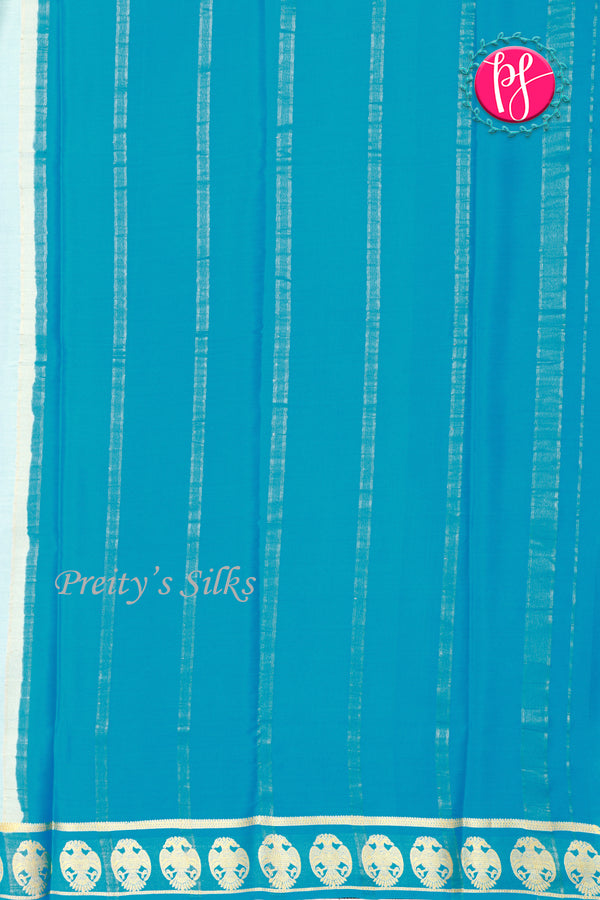 Pure Mysore Crepe Silk Saree-Gandaberunda Border-Pale Teal blue And Tealblue-PA33975