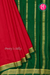 Pure Mysore Crepe Silk Saree-Red And Bottlegreen-PA22237