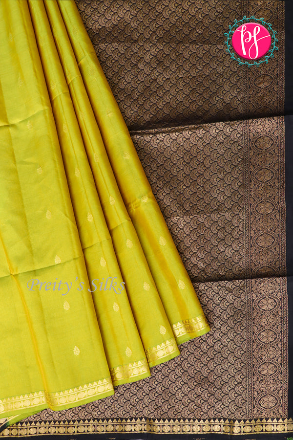 Kanchipuram Soft Silk Saree-Lightolivegreen And Black-PA20267