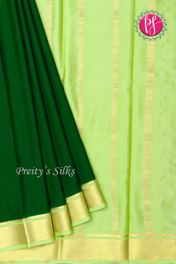 Pure Mysore Crepe Silk Saree -Bottle Green And Pastelgreen-PF82619
