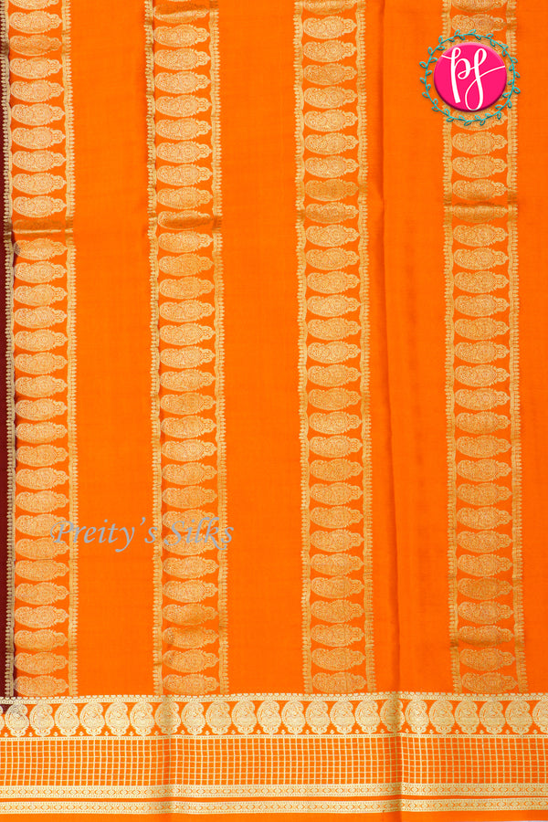 Pure Mysore Crepe Silk Saree-Chocolatebrown And Orange-PA26566