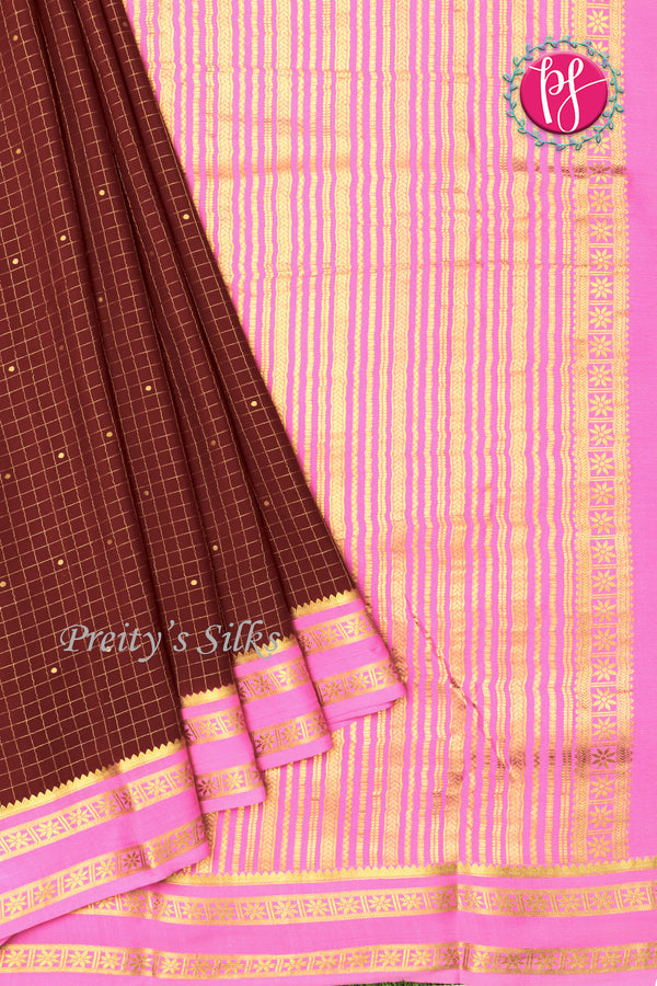 Pure Mysore Crepe Silk Saree -Maroon And Lightpink-PF86103