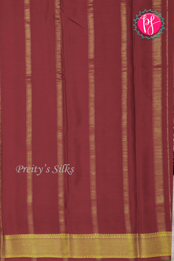 Pure Mysore Crepe Silk Saree-Parrotgreen And Marron-PA22316
