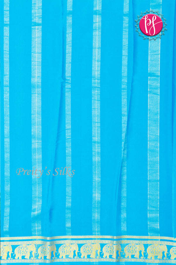 Pure Mysore Crepe Silk Saree-Contrast-Navyblue And Skyblue-PA19804