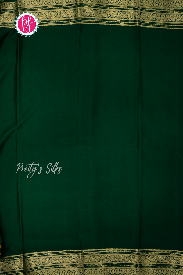 Pure Mysore Crepe Silk Saree-Mangoyellow And Bottlegreen-PA56143