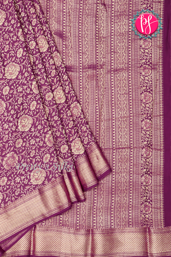 PURE KADDI BANARASI GEORGETTE SILK SAREE-Wine-PA23868