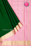 Pure Mysore Crepe Silk Saree-Bottlegreen And Babypink-PA22436