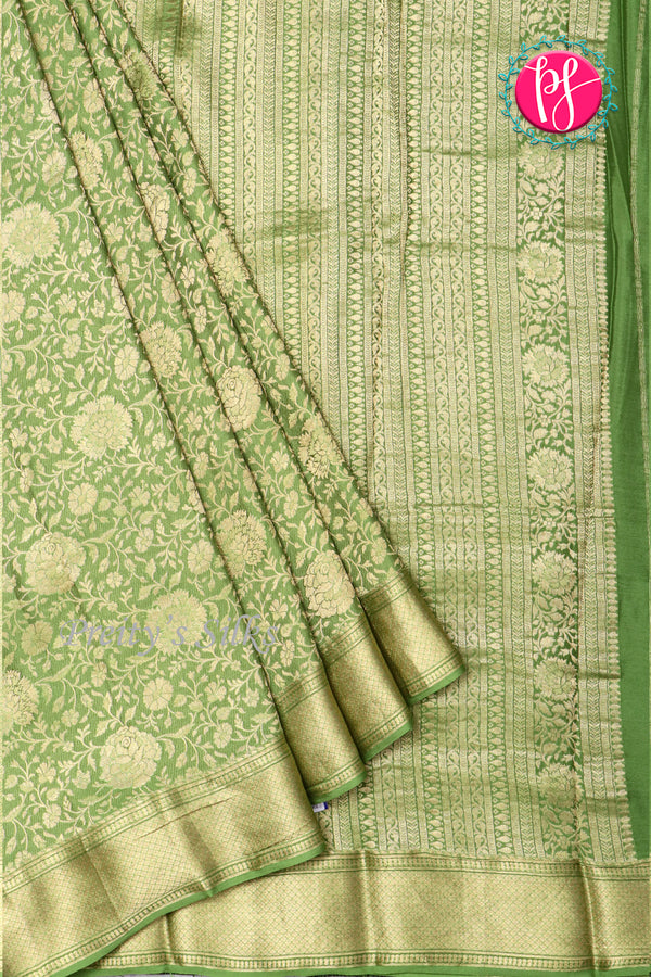PURE KADDI BANARASI GEORGETTE SILK SAREE-Green-PA23868