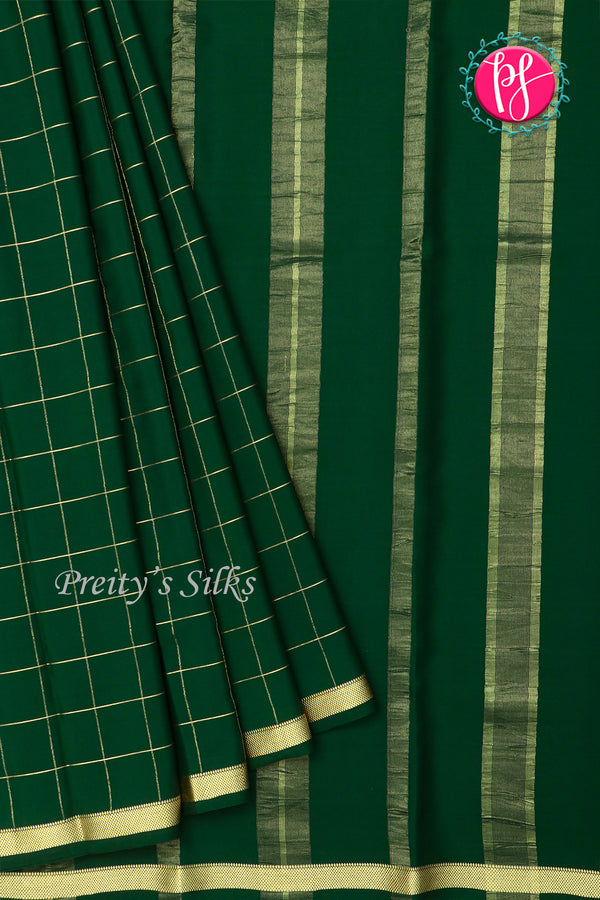 Pure Mysore Crepe Silk Saree-Singlechecks-Bottlegreen-PA20527