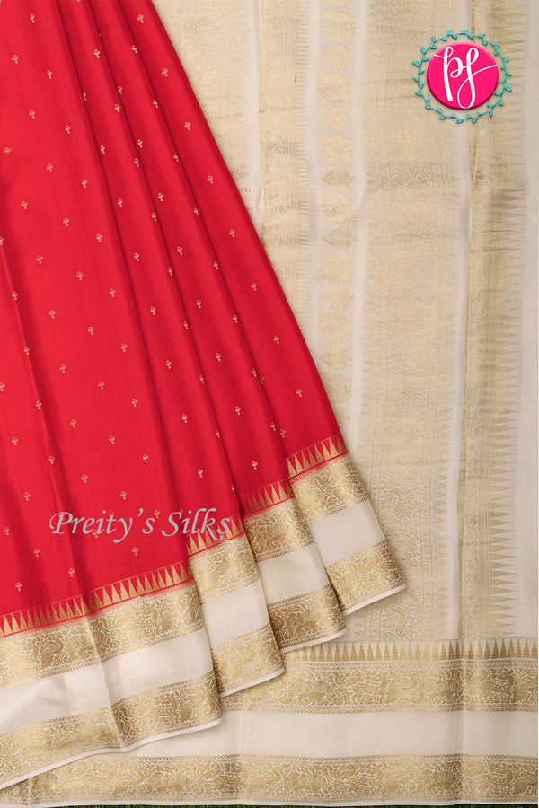 Pure Designer Crepe Silk Saree-Red And Halfwhite-PA20827
