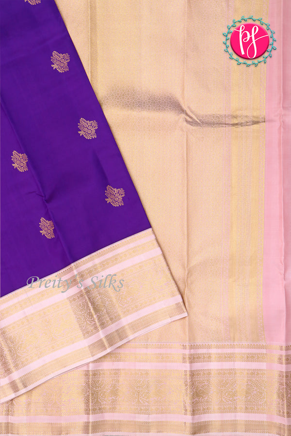 Pure Kanchipuram Silk Saree-Blue And Lightpink-PA23514