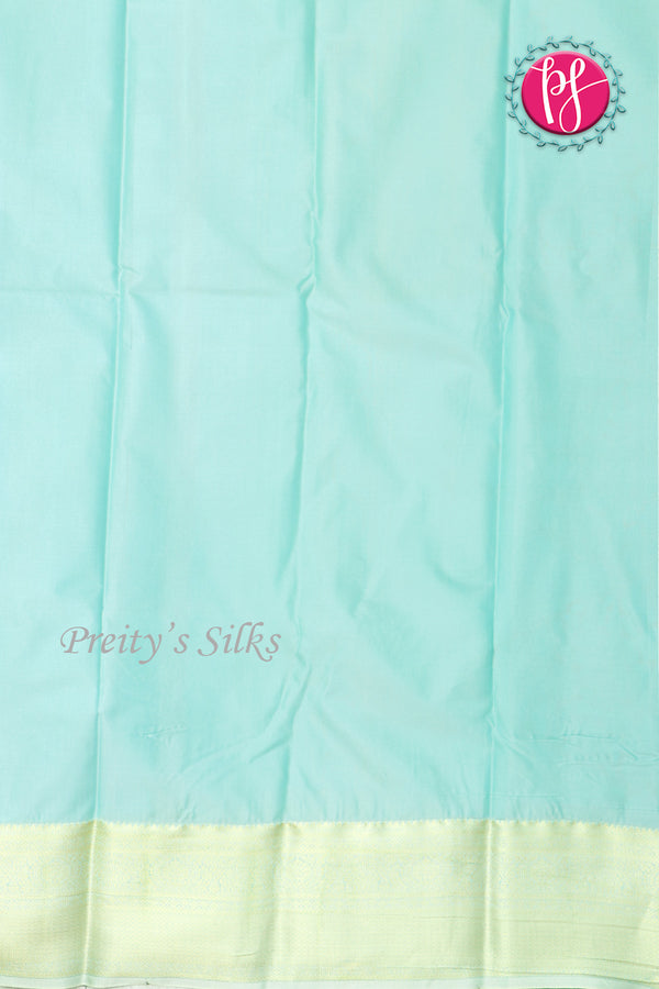 Half Pure Kanchipuram Silk Saree-Red And Skyblue-PF60538