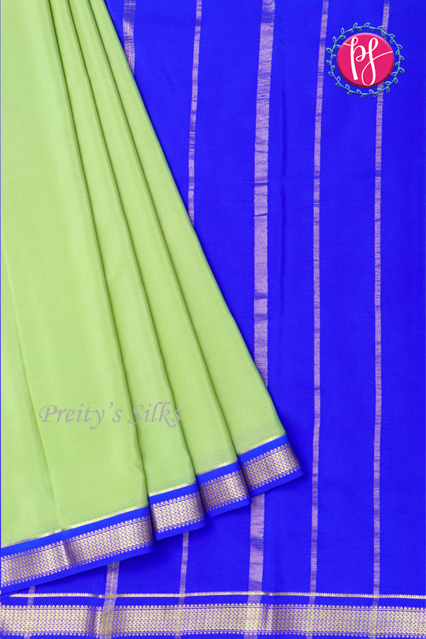 Pure Mysore Crepe Silk Saree -Pistagreen And Royalblue-PA10650