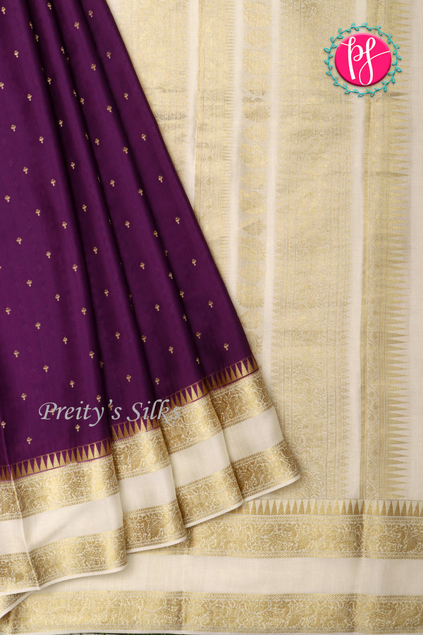 Pure Designer Crepe Silk Saree-Purple And Halfwhite-PA20827