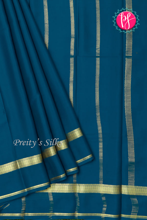 Pure Mysore Crepe Silk Saree-Peacockblue-PA21800